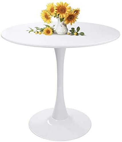 Modern Round Dining Table With Pedestal Base(White)