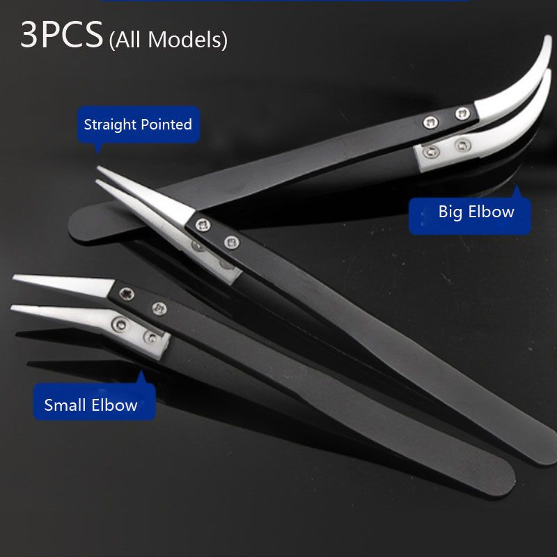 3pcs Anti-static Ceramic Stainless Steel Tweezers Electronics Soldering Precision Heat Resistant Non Conductive Ceramic Tweezers-3pcs-All Models