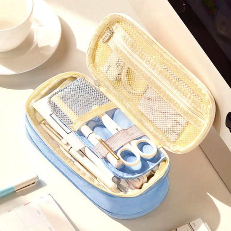 Simple Primary Junior High School Student Stationery Bag Flexible Pencil Case Large Capacity Mesh Pencil Case