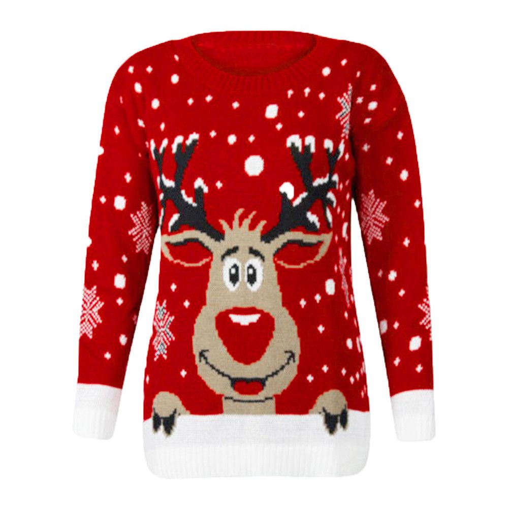 Plus Size 4xl Jumper Snowman Deer Sweaters New Santa Claus Xmas Patterned Ugly Christmas Sweaters Tops For Men Women Pullovers(#Red)