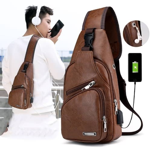 Unisex Causal Crossbody Bag - Brown