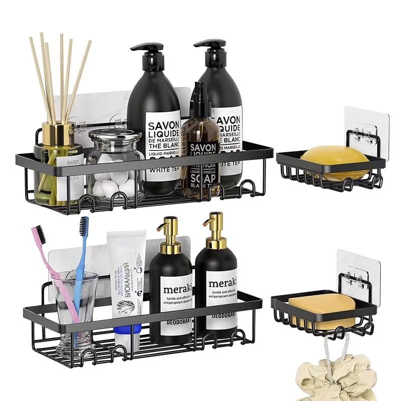 Shower Caddy W/ Soap Dishes Wall Mount Shelf (Black)