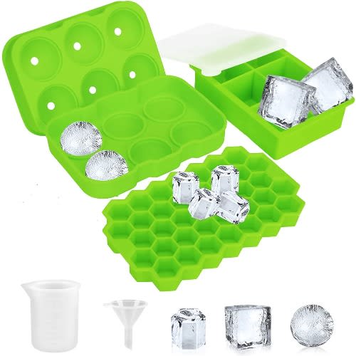 Silicone Ice Molds With Lids - Set Of 3 Shapes - Green