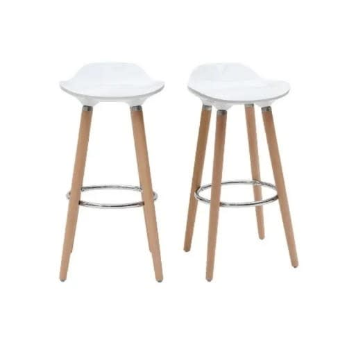 Modern Abs Plastic Bar Stools With Wood Legs - Set Of 2- White