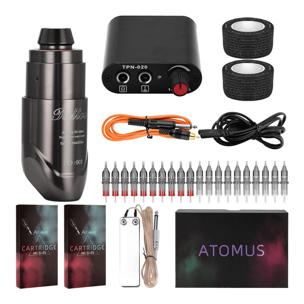 Atomus Tattoo Pen Cartridge Needles Set Pen Motor Tattoo Machine Fine Carved Aluminum Alloy Grey Short Rotary Tattoo Pen