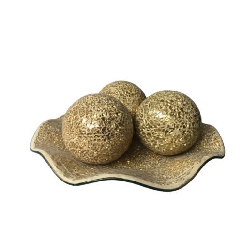 Decor Ball And Tray Set- Gold
