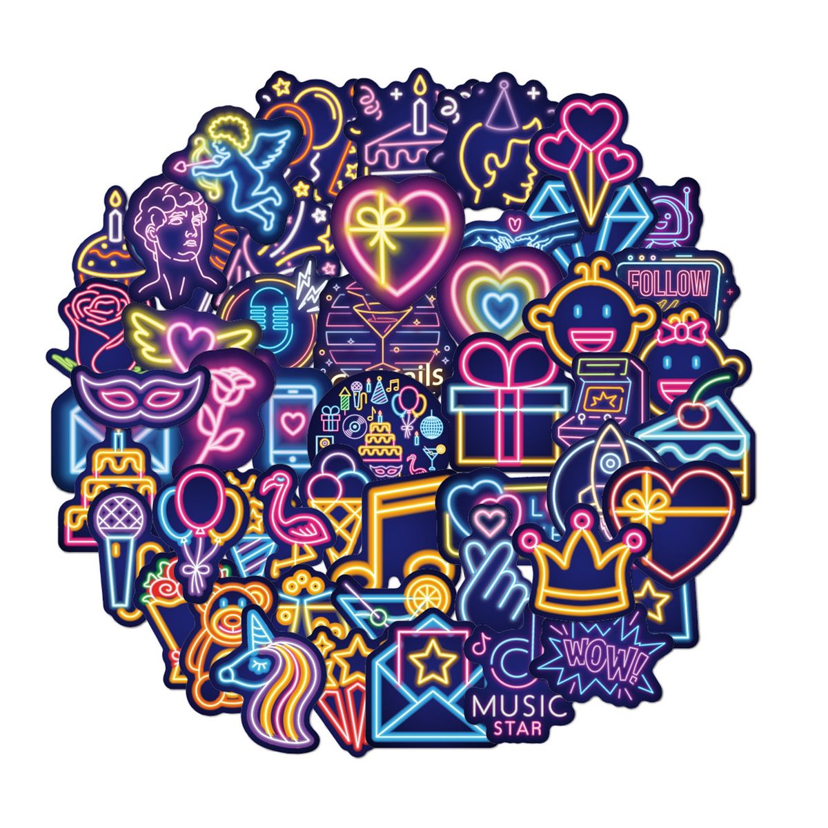 50PcsSet Laptop Stickers Neon Decals Decorative Water B