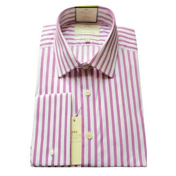 Men's Purple & White Bengal Stripe Slim Fit Shirt -Double Cuff