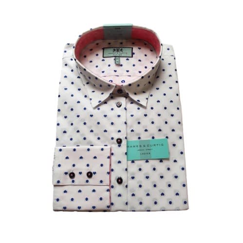 Women's  Hearts Print Spot Semi Fitted Shirt - White & Purple
