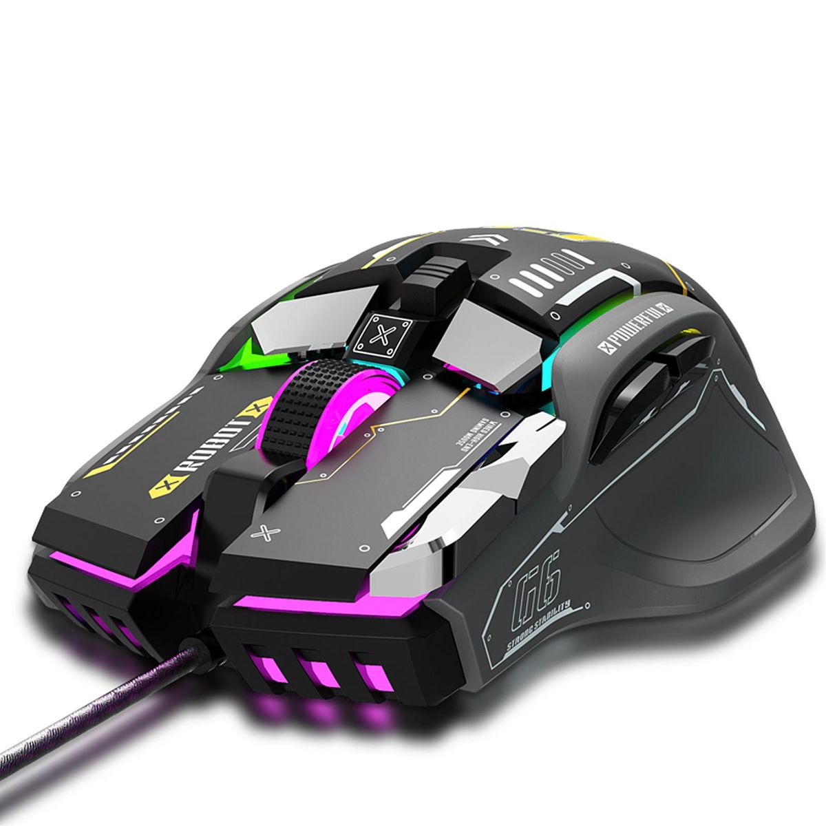 G6 RGB 12-Key Mechanical Mouse Wired Gaming Mosue Ergonomic Design 10-key Macro Programmable Setting 6-Speed Adjustable DPI 13 RGB Lighting Modes