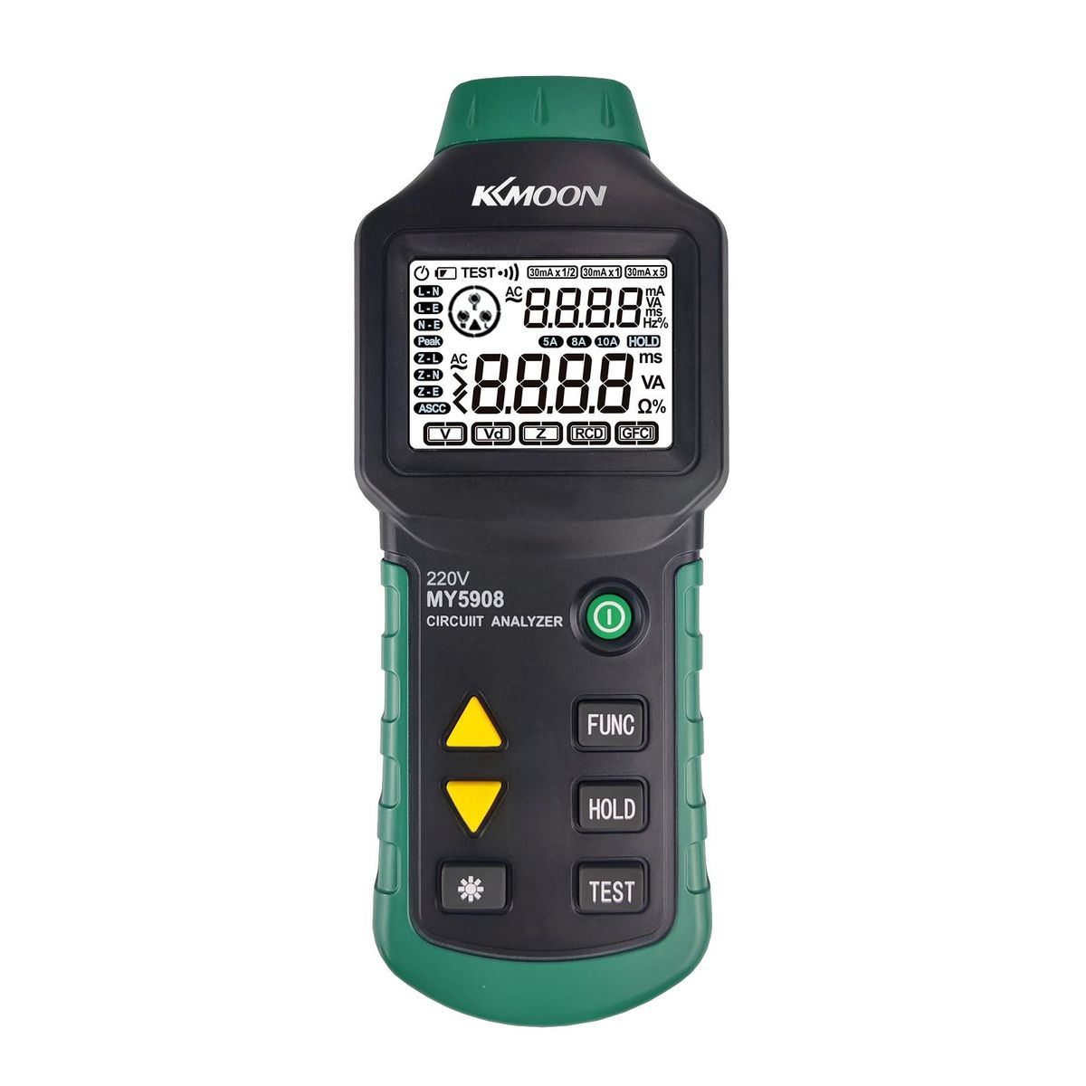 KKmoon MY5908 Digital LCD Backlight Circuit Analyzer True RMS AC Voltage RCD GFCI Electrical Tester Line Fault Test Device