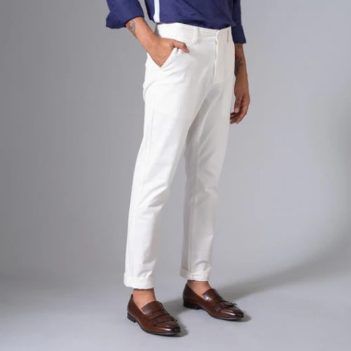 Straight Cut Custom Fits Men's Chinos Trouser - White