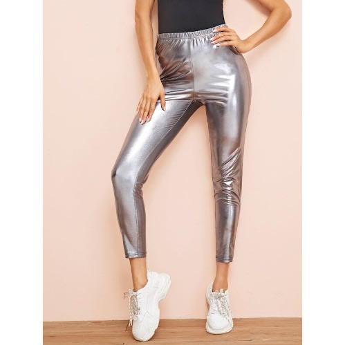Elastic Waist Metallic Cigarette Pants