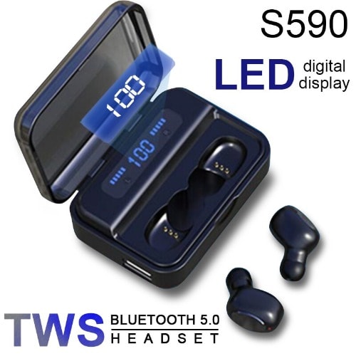 S590 Bluetooth Wireless Earphone With Emergency Power Bank - Black