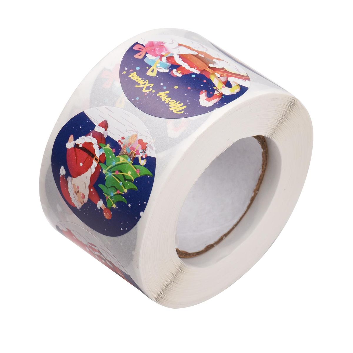 500PCS/Roll Christmas Ornament Roll Sticker Round Christmas Themed Adhesive Tags Christmas Supplies Decoration for Gift Box Scrapbooking Card Cup Bottle