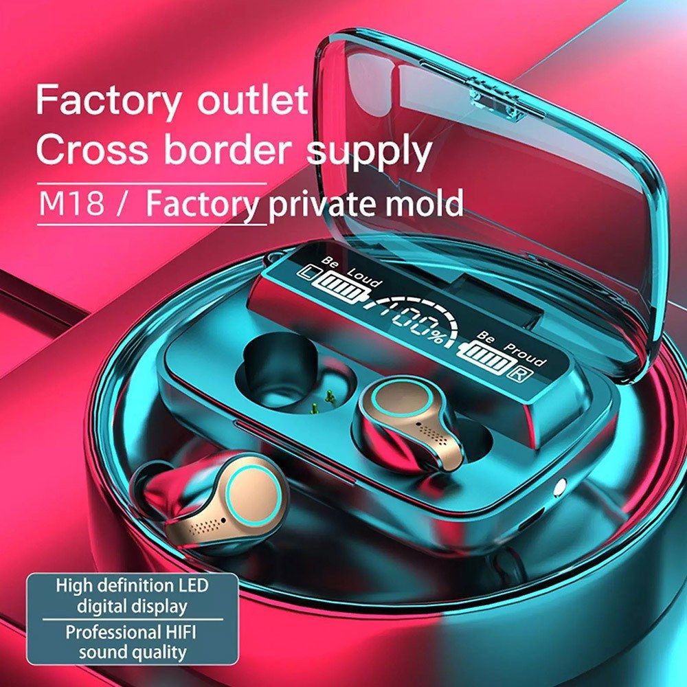 M18 TWS BT5.0 Wireless Earphones In-Ear Headset HD LED