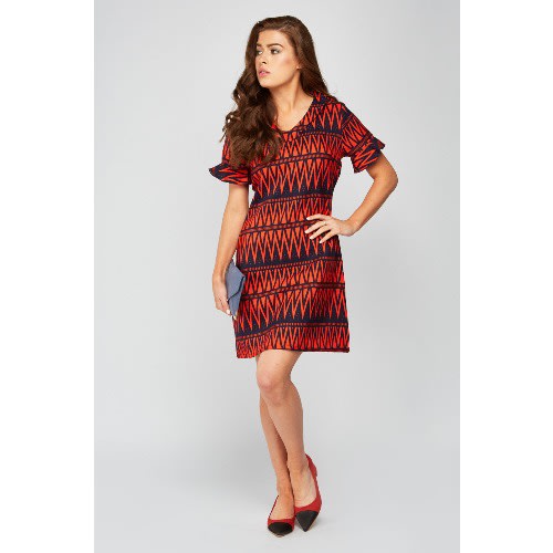 Aztec Print Dress - Red