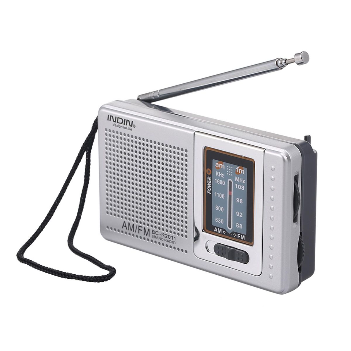 INDIN BC-R2011 Mini AM FM Radio 2 Band Radio Receiver Portable Pocket Radio Built-in Speaker w/ Headphone Jack Telescopic Antenna