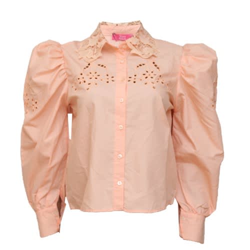 Coral Cut Out Puff Sleeve Shirt
