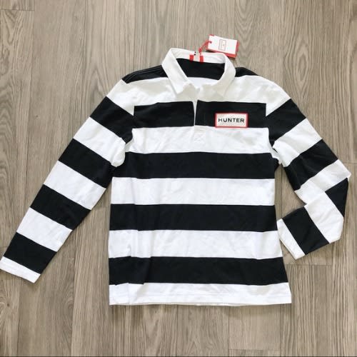 Boys'Striped Polo Rugby Long Sleeve Shirt - White/ Black