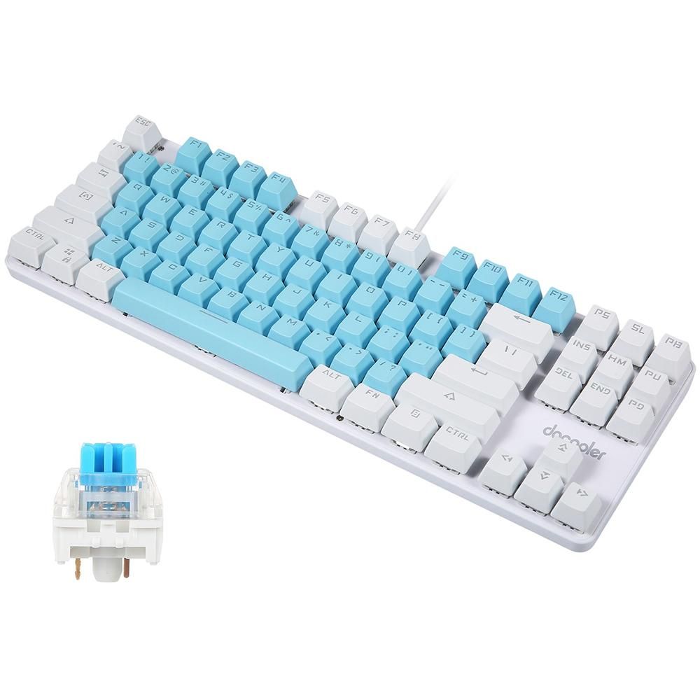 docooler Wired Gaming Keyboard 87 Keys Mixed Light Mechanical Keyboard with Mechanical Blue Switch Suspension Button Blue+White