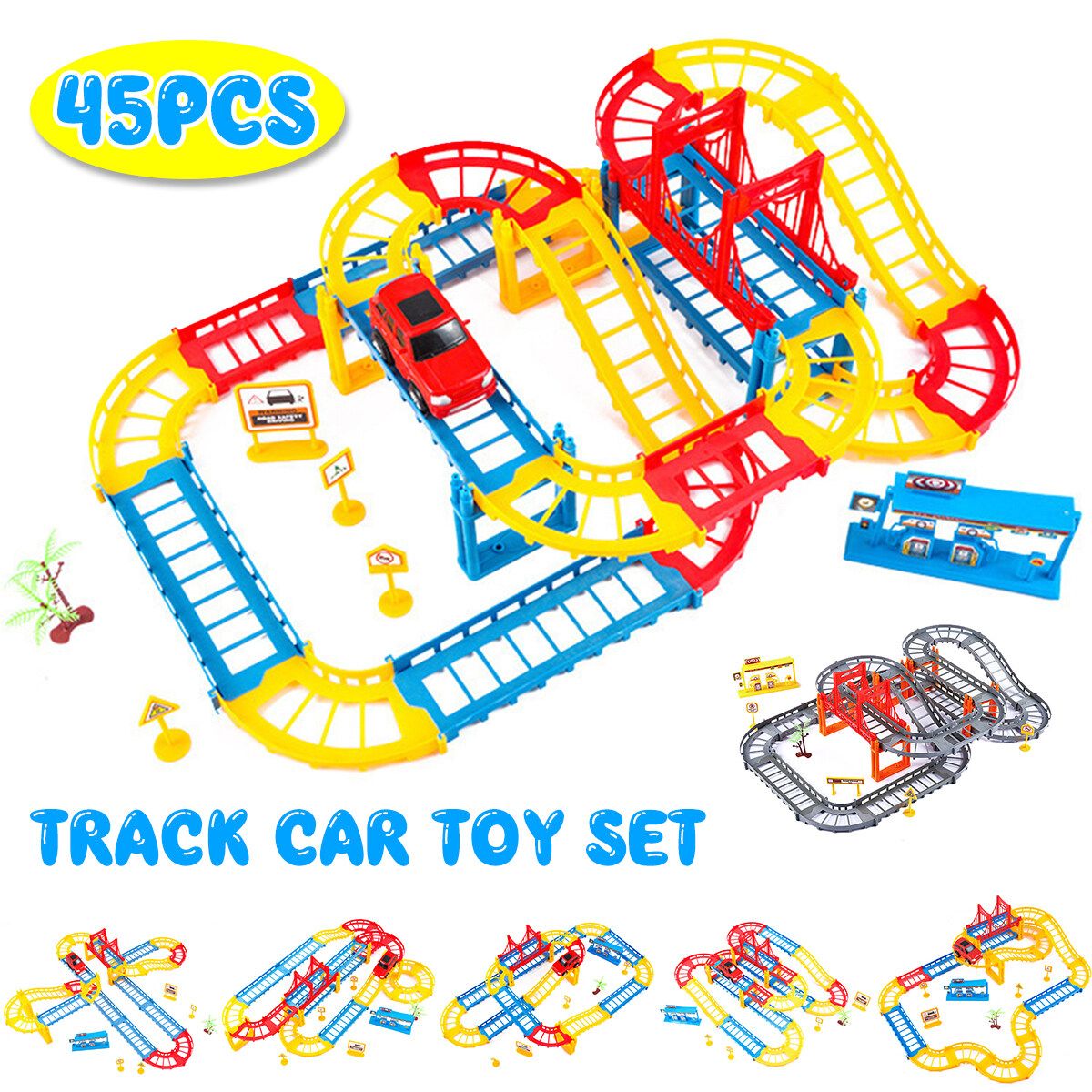 45pcs Multi-layer Rail Car Toy Set DIY Town Track Playset Kids Train Toy Gift Multicolor