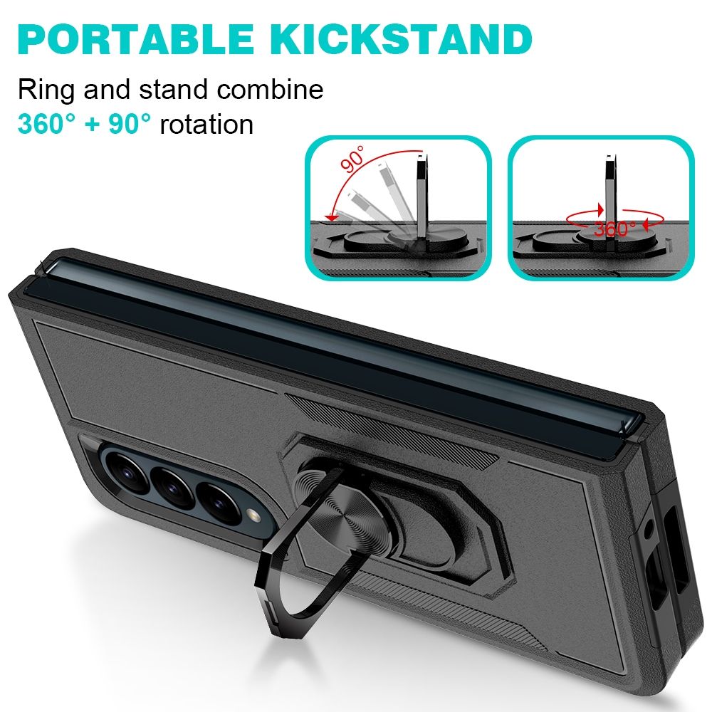 For Samsung Galaxy Z Fold4 2 In 1 PC + TPU Shockproof Phone Case With Ring Bracket(Black)