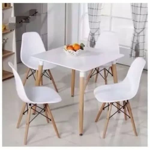 Dining Table With 4 Chairs Set - White-60cmx60cm