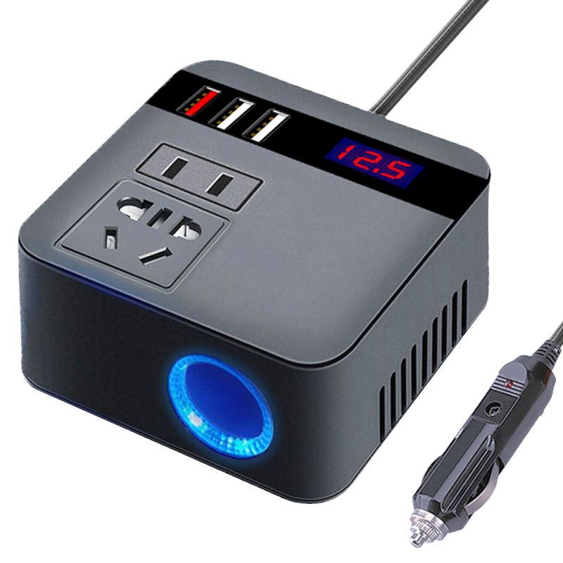 Mini Car Inverter Adapter 150W 12V/24V DC To 220V AC Cigarette  Power Supply Inverter With QC 3.0 USB Fast Charging