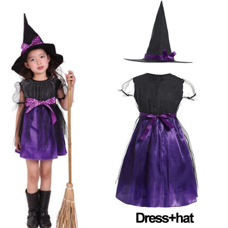 Halloween Cosplay Costume Kids Short Sleeve Dress With Polka Dot Ribbon Hat
