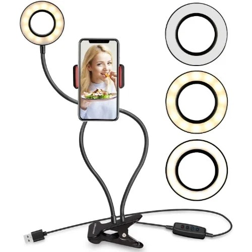 Clamp Flexible Phone Holder With Ring Light