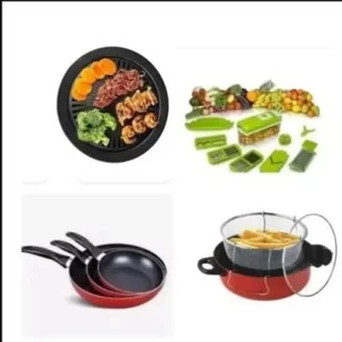 A&s Stove Grill + Vegetable Chopper + Frying Pan & Deep Fryer Set