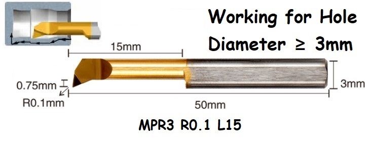 MPR3 R0.1 L15 Lathe Turning Tool Tiny Boring Bar