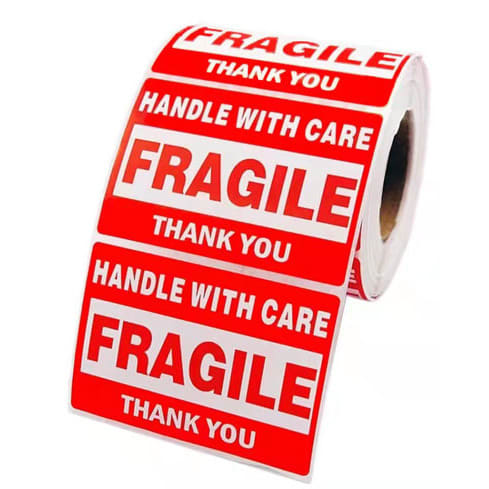 Red Fragile Stickers - Packing Shipping Labels - 500 Labels