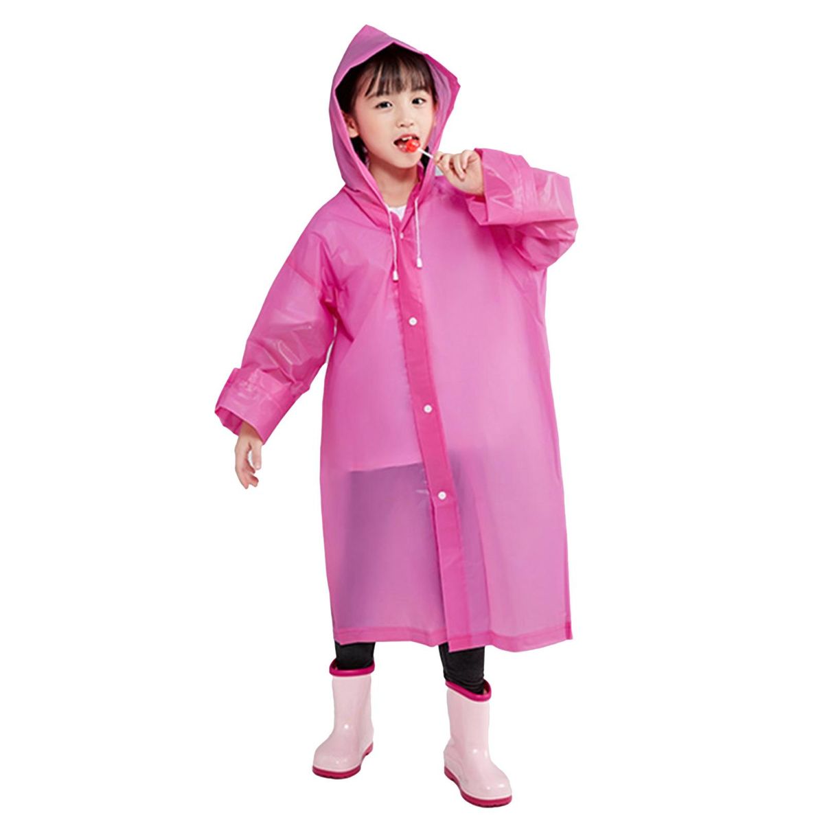 Rain Poncho Adult Kids Hooded Raincoat Pink