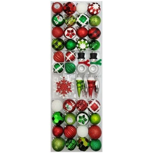 Shatter Resistant Christmas Ornaments - 52 Piece