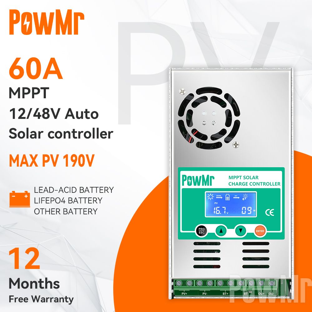 60A MPPT Solar Charge Controller 12V~48V 190Voc LCD