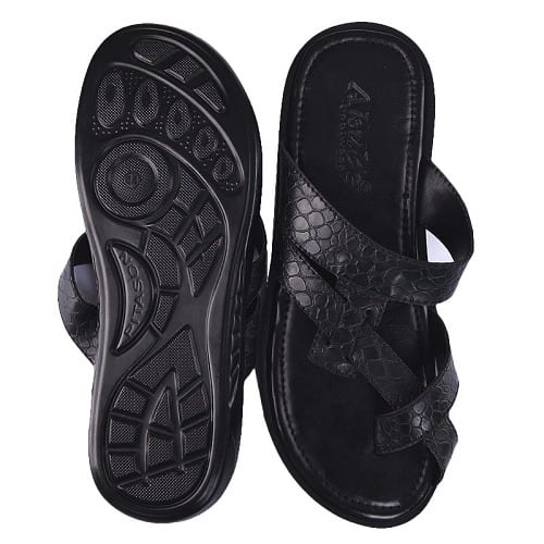 Mens Black Leather Slippers