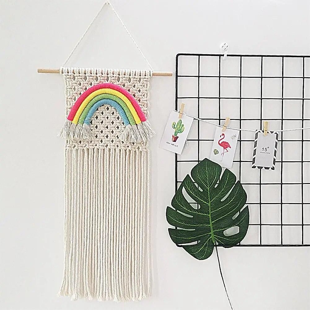 INS Nordic Hand-woven Rainbow Tapestry Wall Hanging Decor Tapestry Plant Hanger For Home Kids Room Decoration