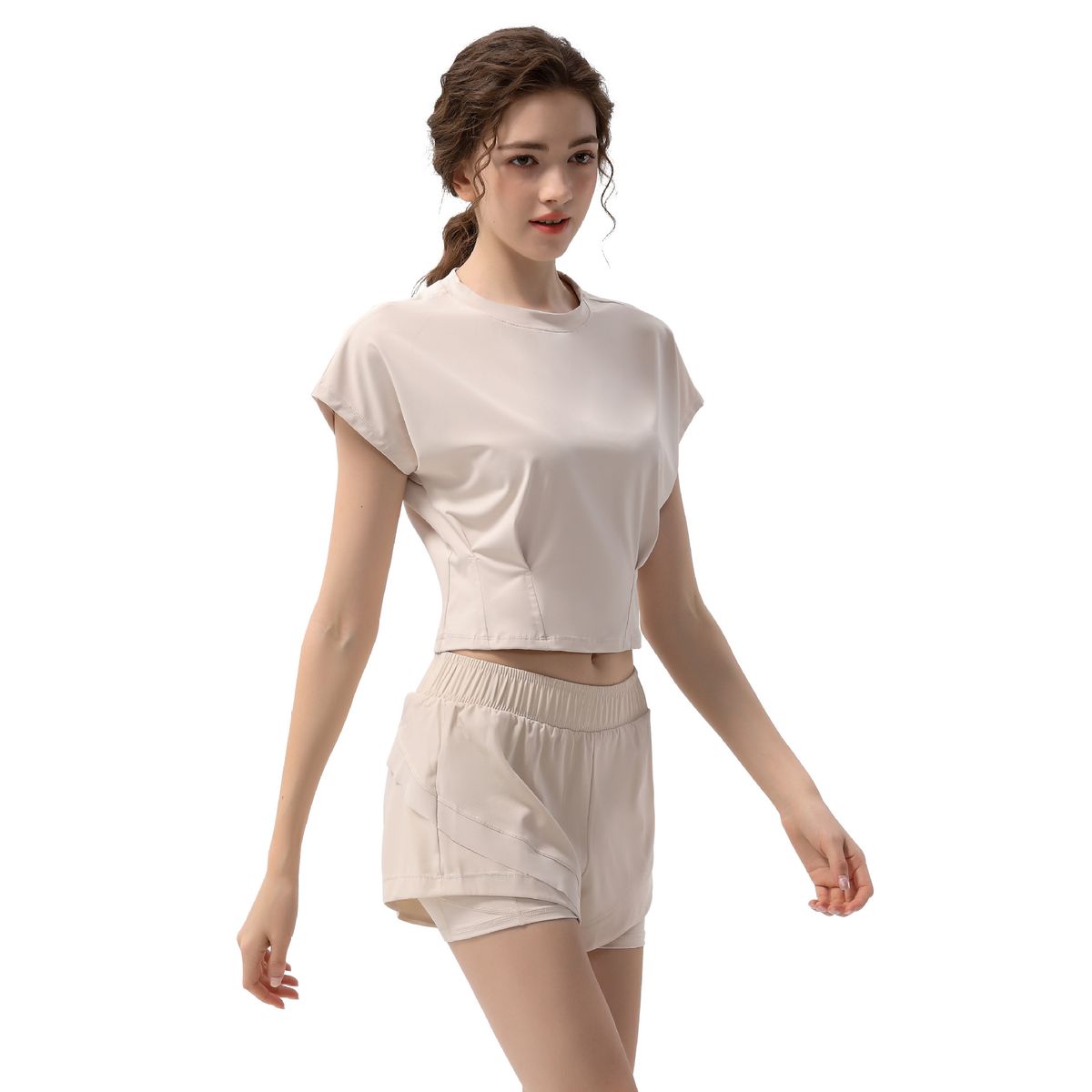 Womens Sport Short Sleeve Tops Casual Workout T-Shirts+Shorts