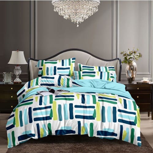 Colored Patterned Bed Sheet And Two Pillowcases