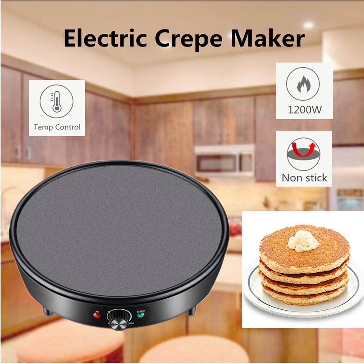 Electric Kitchen Crepe Maker Baking Grill Cooktop Nonstick Pancake Eggs Bread Breakfast Crepe Maker Pancake Cooker Grill Hot Plate Dessert Making Machine Beige