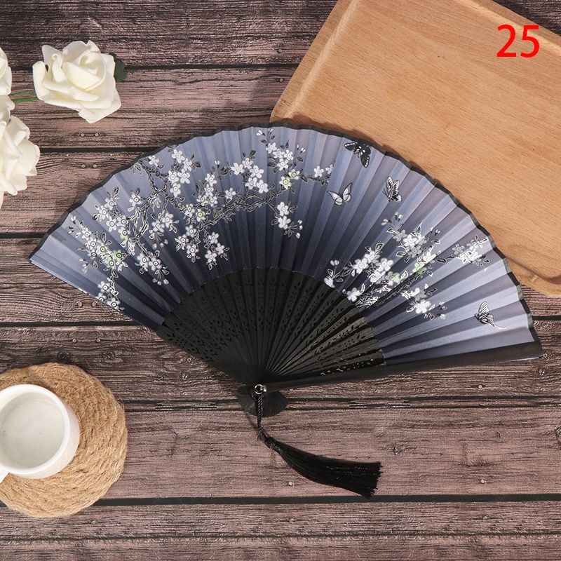 Japanese Decoration Bamboo Held Retro Fans Folding Silk Floral 1PC Home Chinese Painting Hand Ornaments Party Fan Dance