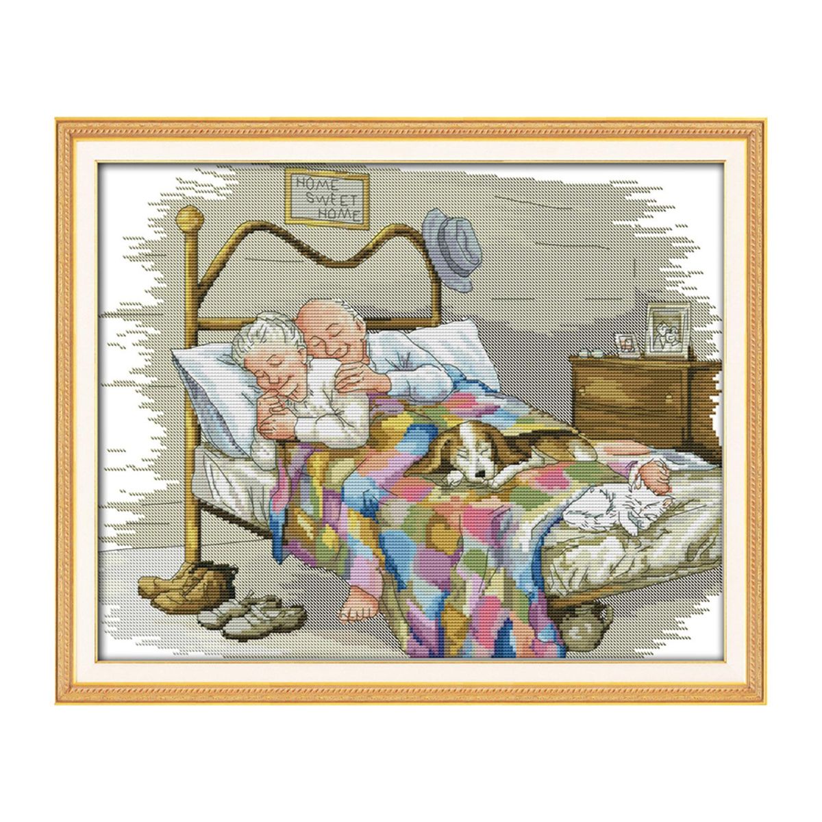 17.3 * 14 inches The Old Married Couple Pattern Cross Stitch Kit with Pre-printed 14CT Canvas Cloth & Cotton Thread Embroidery Cross-Stitching Needlework Home Wall Decoration
