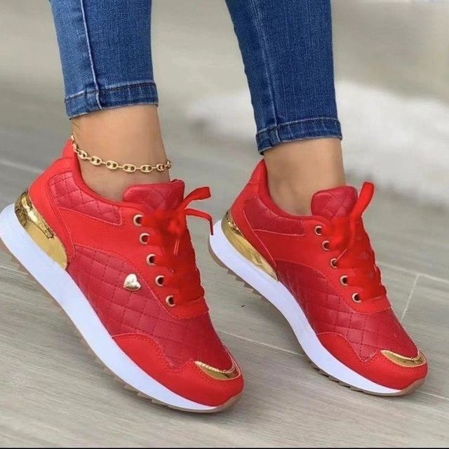 Women Sneakers Mesh Patchwork Lace Up Ladies Flats Outdoor Running Walking Shoes Comfortable Breathable Female Footwear(#Red)