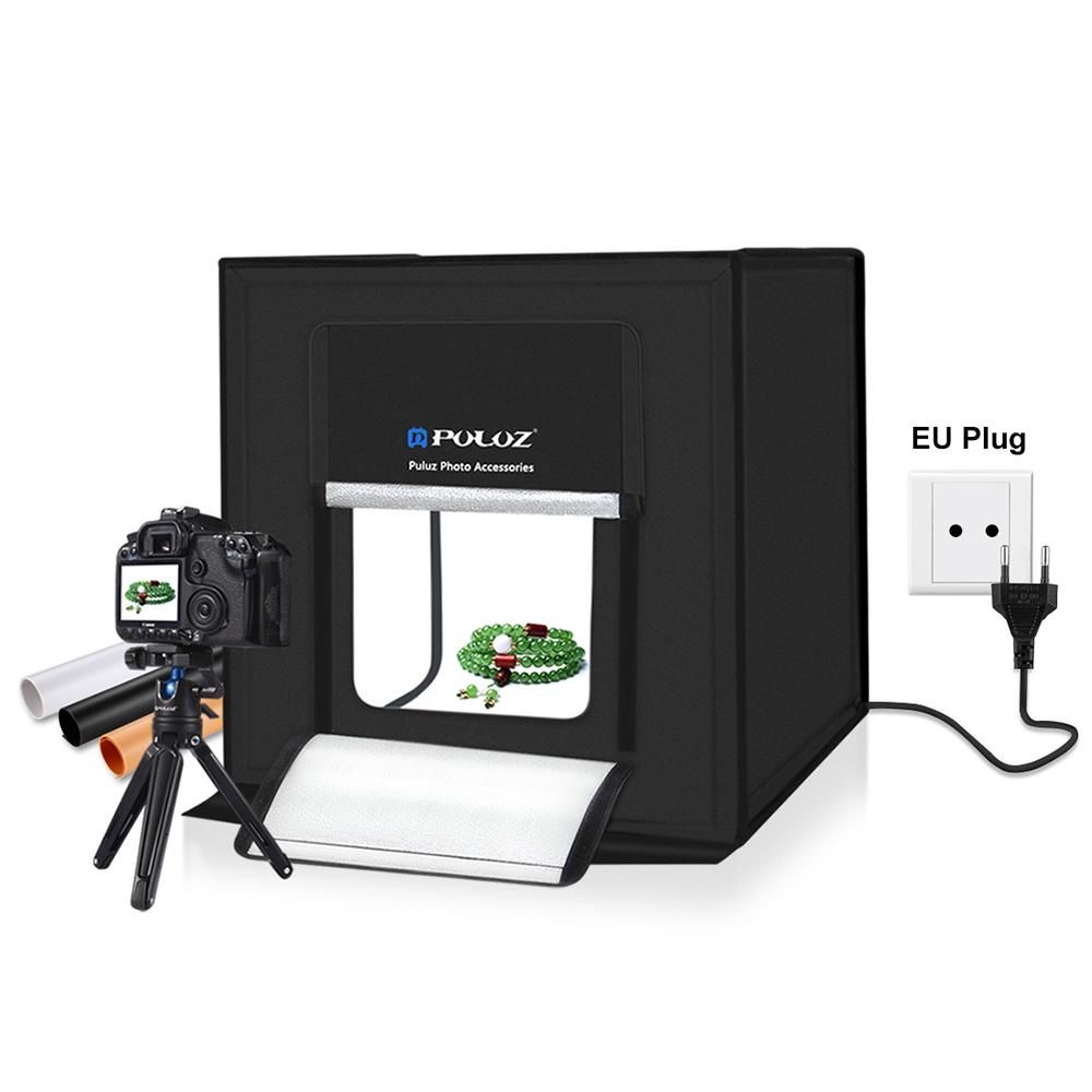 Portable Photo Studio Box 16 inch 40cm Folding Photography Light Tent Professional Foldable Shooting Lighting Softbox with 64 LED Lights Three-color Backdrops  (E U plug)