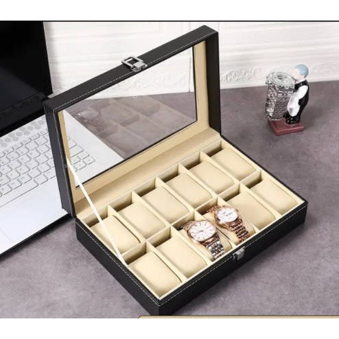12 Slot Watch Box Wooden Display Case Organizer Jewelry Storage