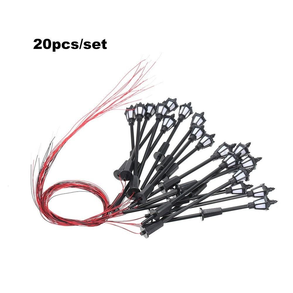 20pcs White Model Street Lights Layout Lamppost Railway Train Garden Playground Scenery Led Lamp Lighting 1:150 Scale 65mm