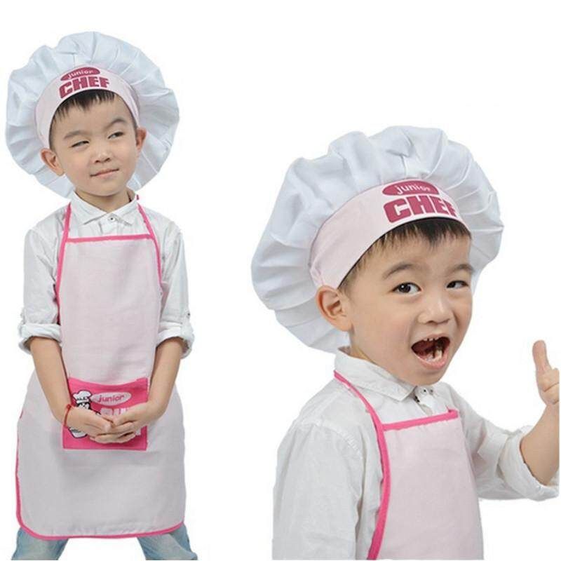 Children Apron Chef Hat Kids Craft Art Cooking Baking Baby Pinafore Pink (pink)
