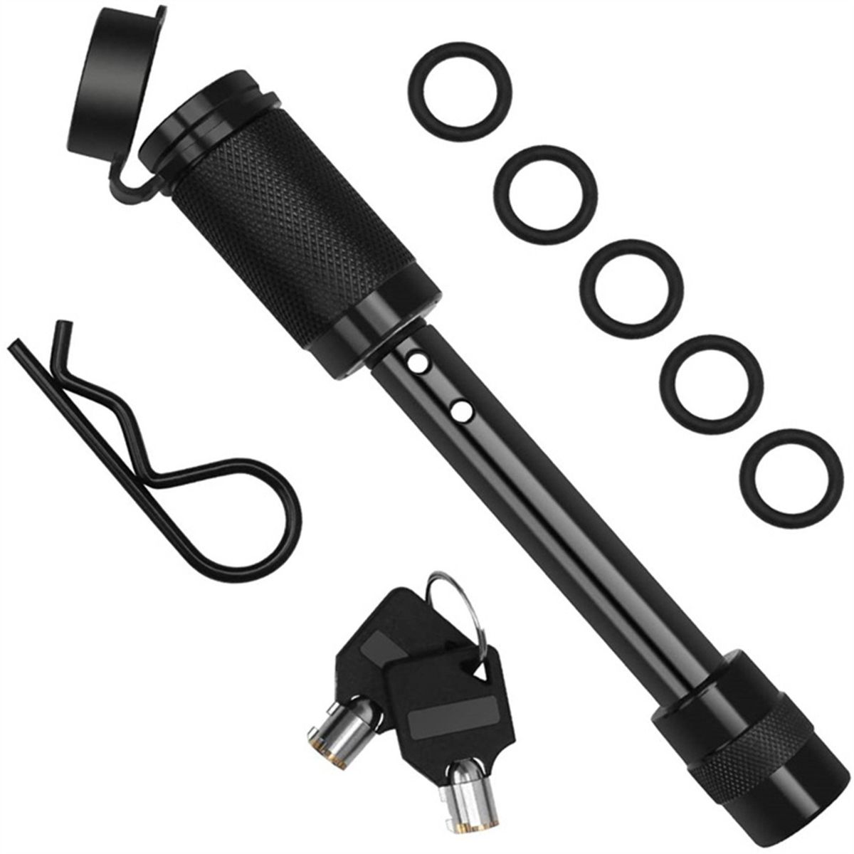 5/8'' Hitch Locking Pin With Keys Spring Clip 5 Rubber